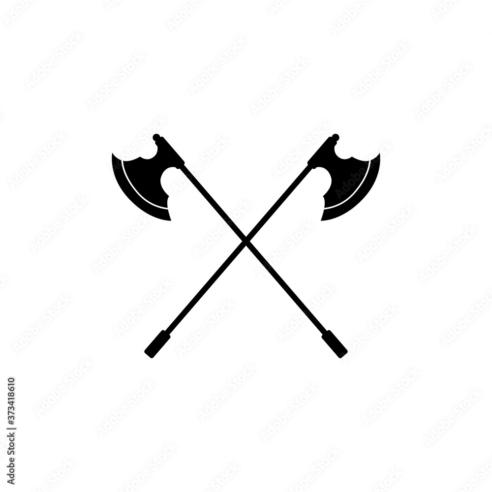 Fototapeta premium Vintage cross axes in retro style black icon emblem vector illustration isolated.