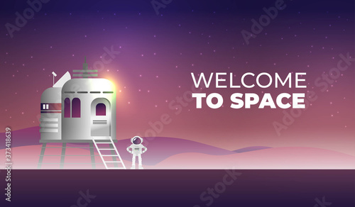 Flat vector astronaut standing on Mars