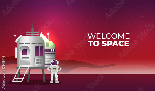 Flat vector astronaut standing on Mars