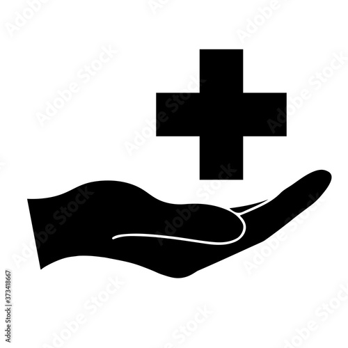 Cross health care symbol simple icon. Illustration of hand