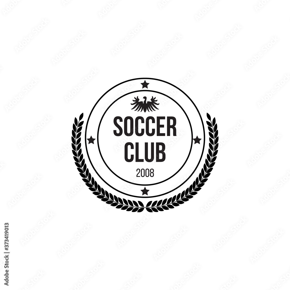 Fototapeta premium Black circle badge for soocer club with shield and stars.