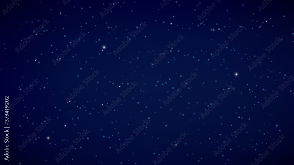 Night starry sky. Dark blue background, space or Universe banner. Stellar galaxy vector illustration. Light night, starlight sky