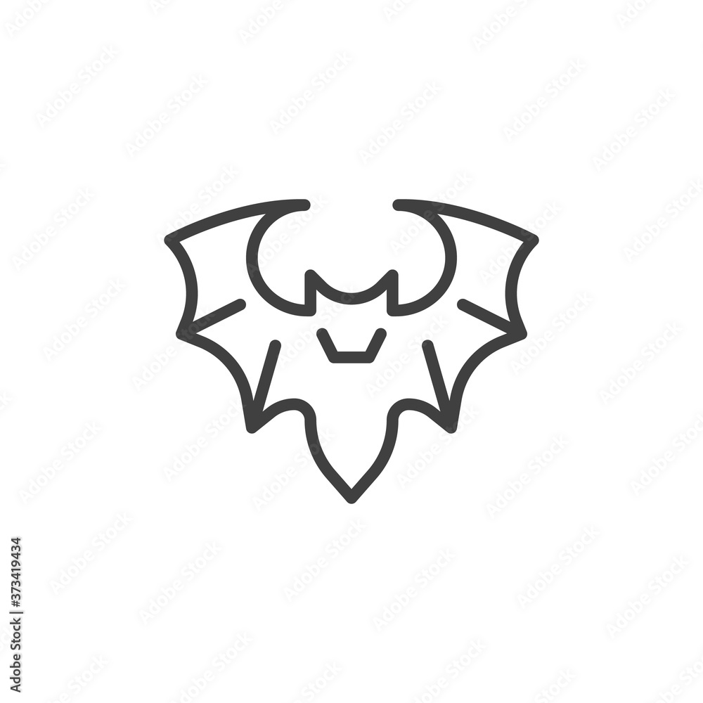 Flying bat line icon. linear style sign for mobile concept and web design. Halloween bat outline vector icon. Symbol, logo illustration. Vector graphics Flying bat line icon. linear style sign for mobile concept and web design. Halloween bat outline vector icon. Symbol, logo illustration. Vector graphics