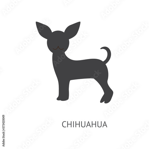 Chihuahua silhouette isolated on white background - black cartoon dog outline.