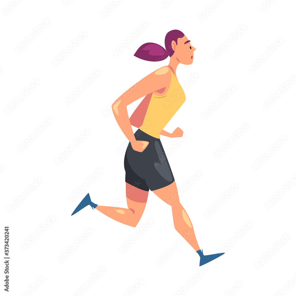 Young Woman Running, Girl in Sports Unniform Doing Physical Workout, Healthy Lifestyle Cartoon Style Vector Illustration Young Woman Running, Girl in Sports Unniform Doing Physical Workout, Healthy Lifestyle Cartoon Style Vector Illustration