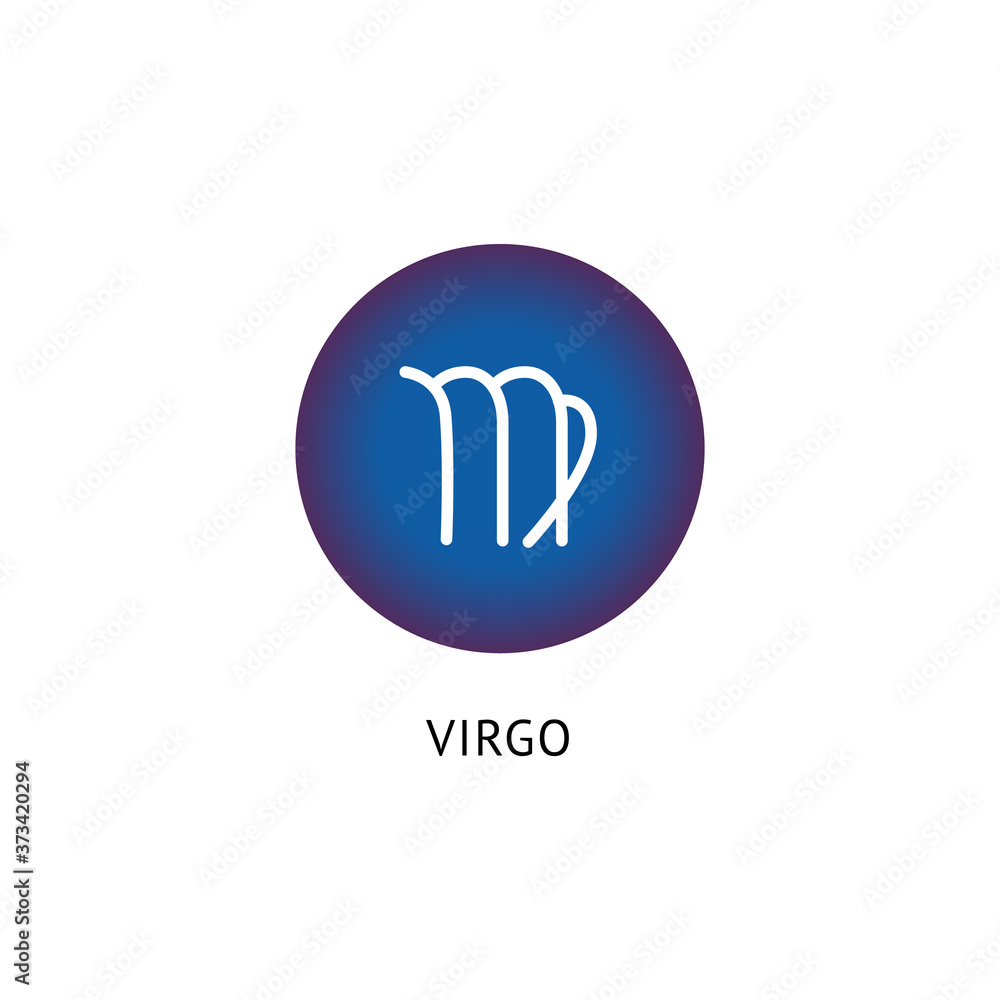 Virgo star sign icon in blue circle shape isolated on white background Virgo star sign icon in blue circle shape isolated on white background