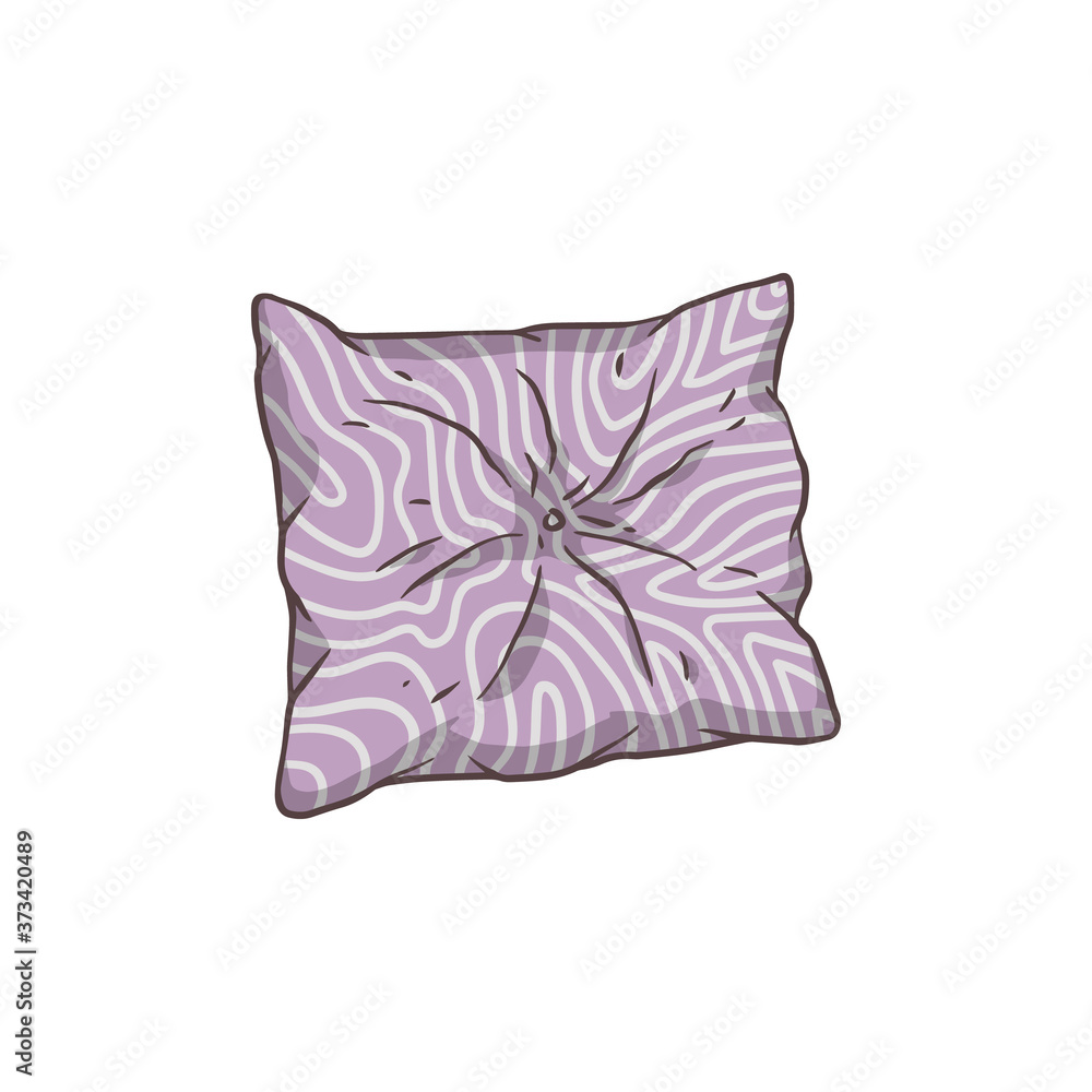 Cartoon purple pillow with white pattern isolated on white background Cartoon purple pillow with white pattern isolated on white background