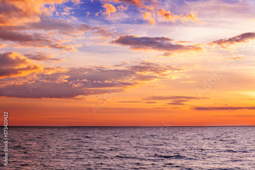 Seascape in the evening. Sunset over the sea. Beautiful nature