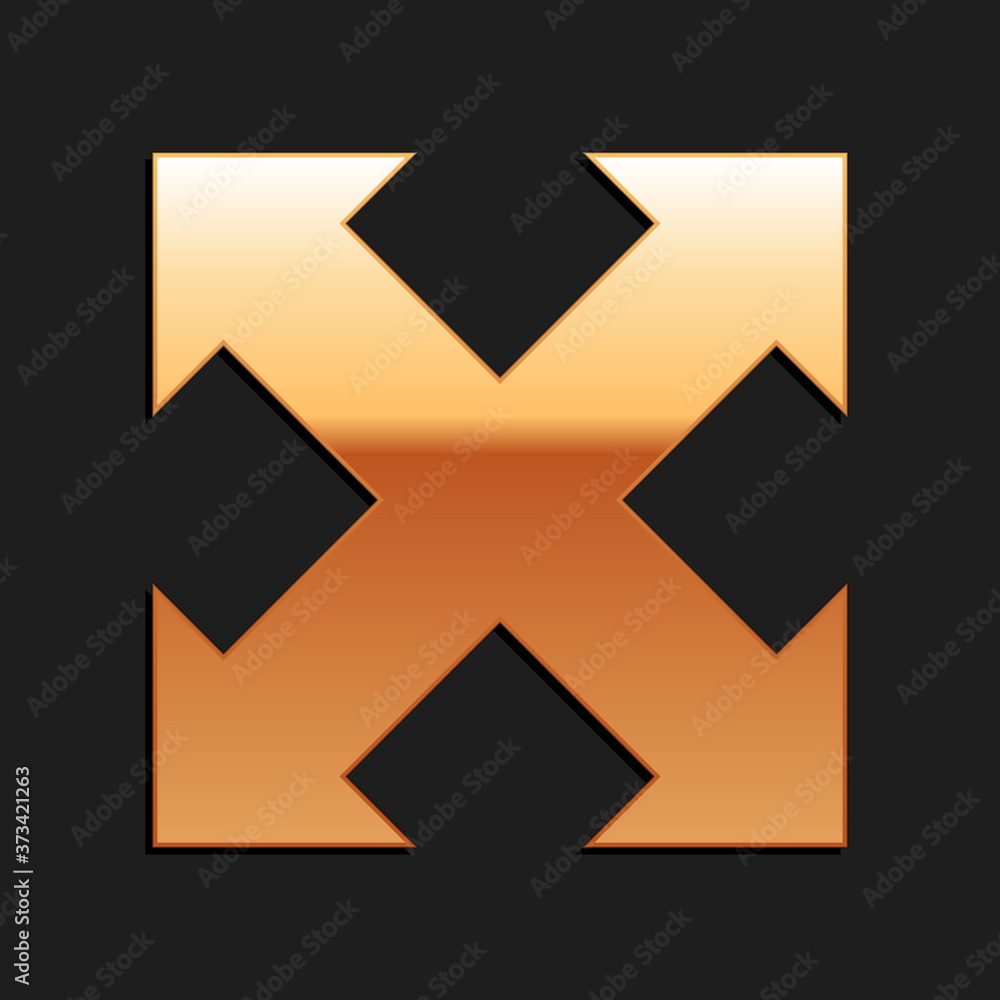 Gold Arrows in four directions icon isolated on black background. Long shadow style. Vector. Gold Arrows in four directions icon isolated on black background. Long shadow style. Vector.