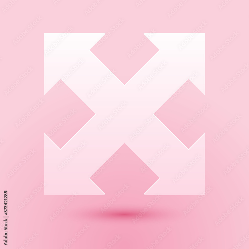 Paper cut Arrows in four directions icon isolated on pink background. Paper art style. Vector. Paper cut Arrows in four directions icon isolated on pink background. Paper art style. Vector.