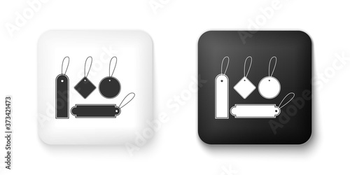 Black and white Blank labels template price tags set icon isolated on white background. Empty shopping discounts stickers. Template discount banners set. Square button. Vector.
