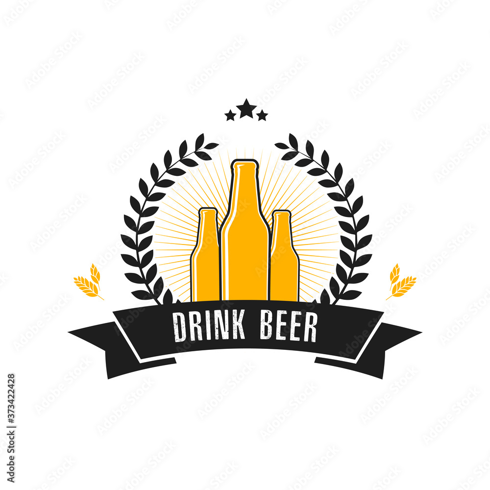 Beer logo. Pattern for design emblem, icon, label, banner. Print on t-shirt graphics. Design template on isolated background. Vintage style. Vector illustration Beer logo. Pattern for design emblem, icon, label, banner. Print on t-shirt graphics. Design template on isolated background. Vintage style. Vector illustration