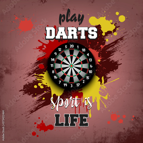 Dartboard icon. Play darts. Sport is life. Pattern for design poster, logo, emblem, label, banner, icon. Darts template on isolated background. Grunge style. Vector illustration