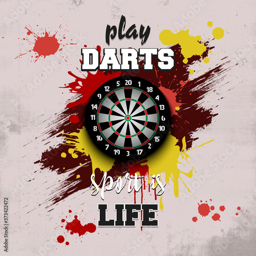 Dartboard icon. Play darts. Sport is life. Pattern for design poster, logo, emblem, label, banner, icon. Darts template on isolated background. Grunge style. Vector illustration