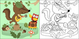 vector cartoon of woodland animals cartoon singing together, coloring book or page