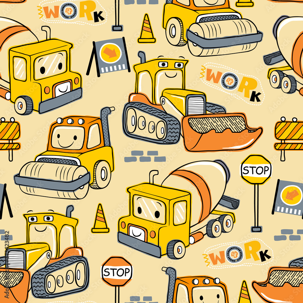 Construction vehicles cartoon style
