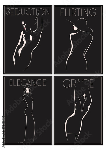 Sexy Women Silhouettes, Fashion Magazine's Covers Stylization 