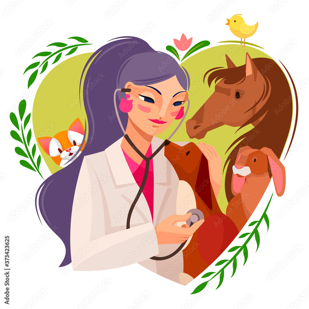 Cartoon Color Character Girl Veterinary Concept. Vector Stock Vector Adobe Stock