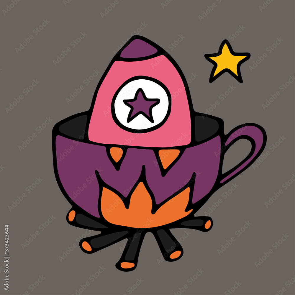 Vecteur Stock Tea Cup and coffee Cup in space style. Cupcakes and