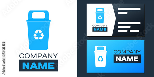Logotype Recycle bin with recycle symbol icon isolated on white background. Trash can icon. Garbage bin sign. Recycle basket sign. Logo design template element. Vector.