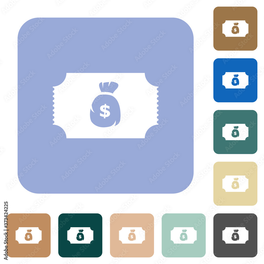 Ticket with dollar bag rounded square flat icons Ticket with dollar bag rounded square flat icons