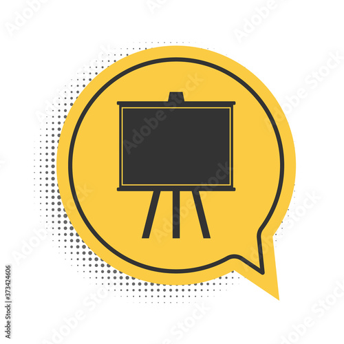 Black Chalkboard icon isolated on white background. School Blackboard sign. Yellow speech bubble symbol. Vector.