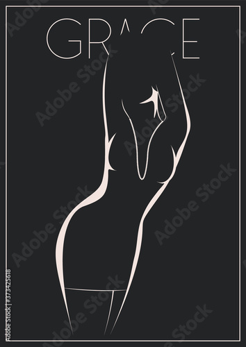 Sexy Woman Short Dress, Necklace, Female Body Silhouette Vector Illustration 