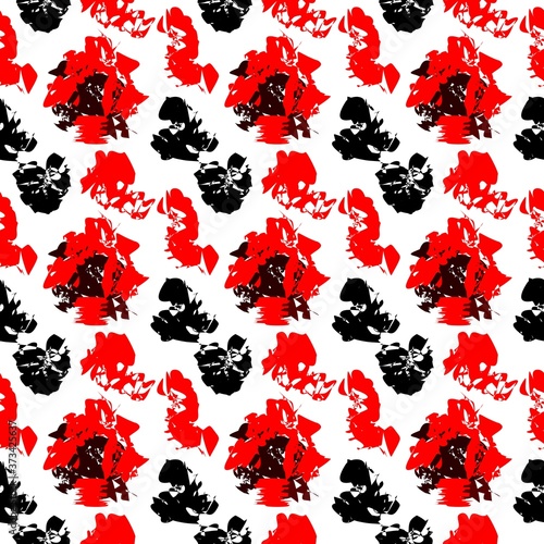 Abstract seamless pattern with red rose on white background. Design with chinese style for wallpaper or fabric. Red rose concept. Elegant.