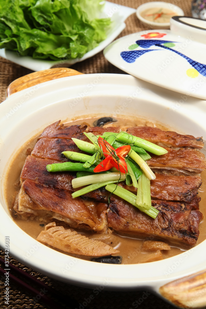 A Pot Of Braised Lamb Belly With Fermented Soya Bean Curd Sauce A Pot Of Braised Lamb Belly With Fermented Soya Bean Curd Sauce
