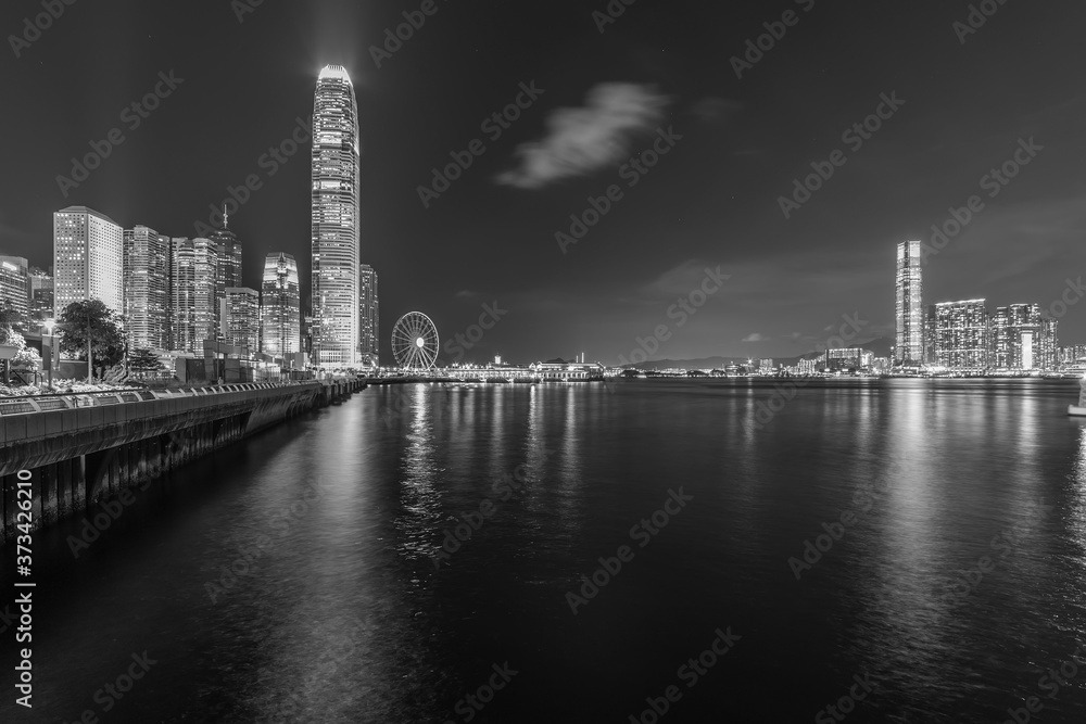 Night scene of skyline and Victoria harbor of Hong Kong city
