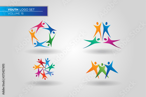 Youth Social Activities Logo Set Template. People Logo
