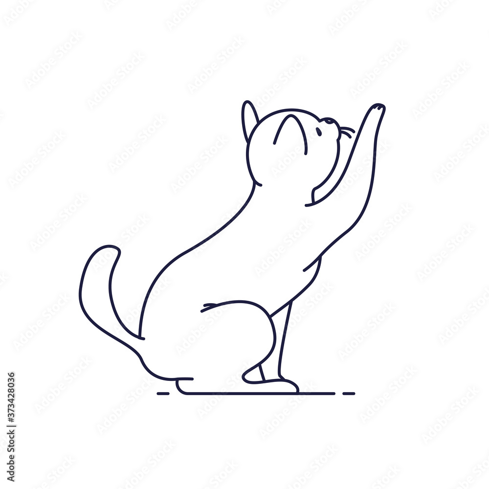 audiobooksVector line art style portrait of cute cat character sitting isolated on white background holding his front paw up playing. audiobooksVector line art style portrait of cute cat character sitting isolated on white background holding his front paw up playing.
