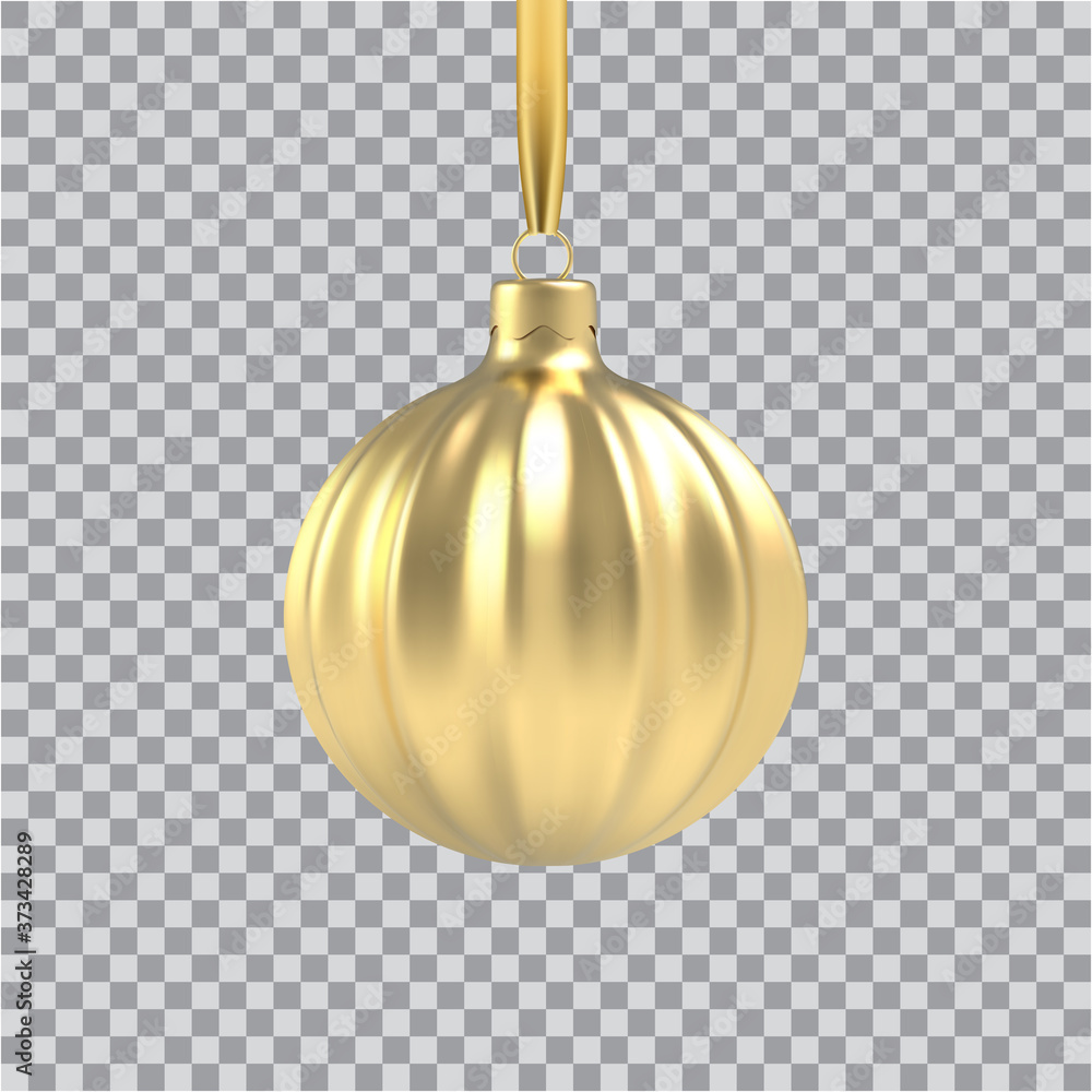 Realistic Gold Christmas tree toy in the form of a spiral.
