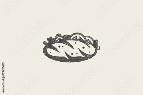 Fast food sandwich silhouette with cheese hand drawn stamp effect vector illustration.