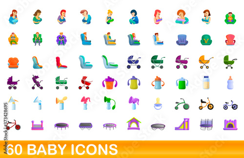 60 baby icons set. Cartoon illustration of 60 baby icons vector set isolated on white background