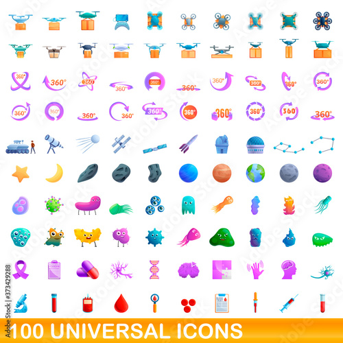 Wallpaper Mural 100 universal icons set. Cartoon illustration of 100 universal icons vector set isolated on white background Torontodigital.ca