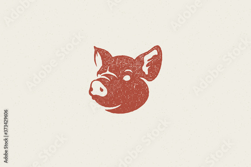 Pig head silhouette for meat industry hand drawn stamp effect vector illustration. photo