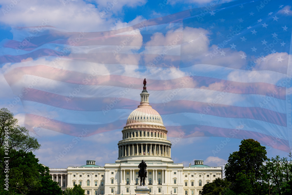 The United States Capitol, Capitol building in Washington dc with US flag , Background
