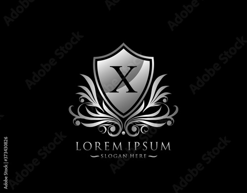 Free Download Luxury Shield X Letter Logo. Graceful Elegant Silver shield icon design. - GFXLoad