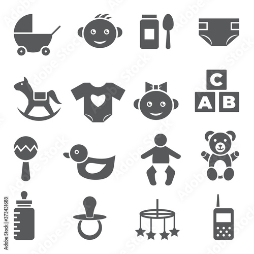 Baby icons set on white background