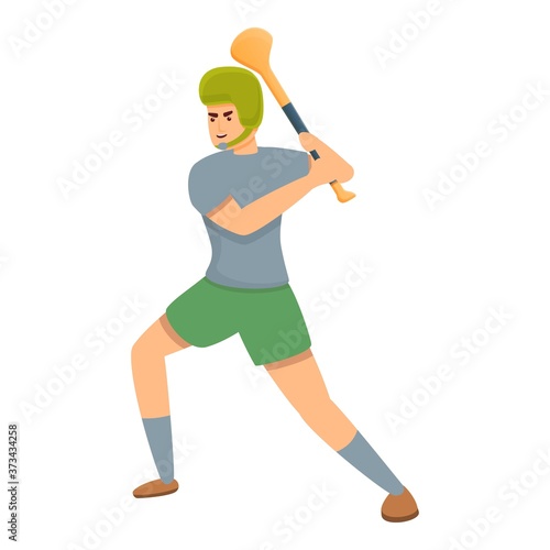 Hurling action player icon. Cartoon of hurling action player vector icon for web design isolated on white background