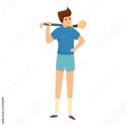 Young hurling player icon. Cartoon of young hurling player vector icon for web design isolated on white background