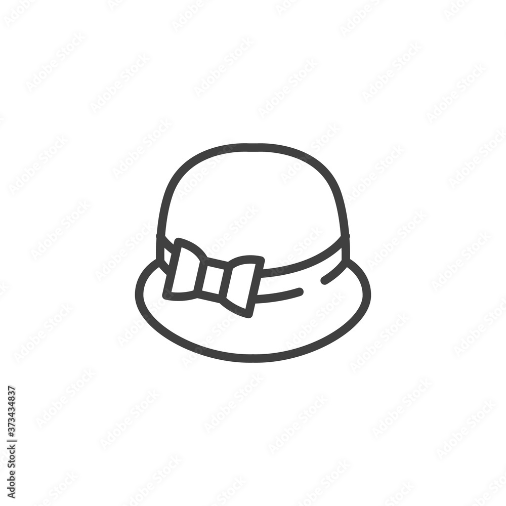 Elegant woman's hat line icon. linear style sign for mobile concept and web design. Lady hat with bow outline vector icon. Symbol, logo illustration. Vector graphics Elegant woman's hat line icon. linear style sign for mobile concept and web design. Lady hat with bow outline vector icon. Symbol, logo illustration. Vector graphics