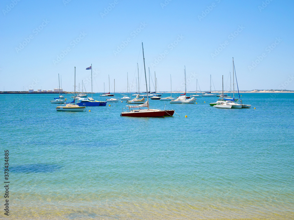 Fototapeta premium Yachts are moored on buoys