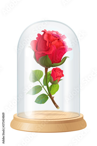 vector red rose, glass flask