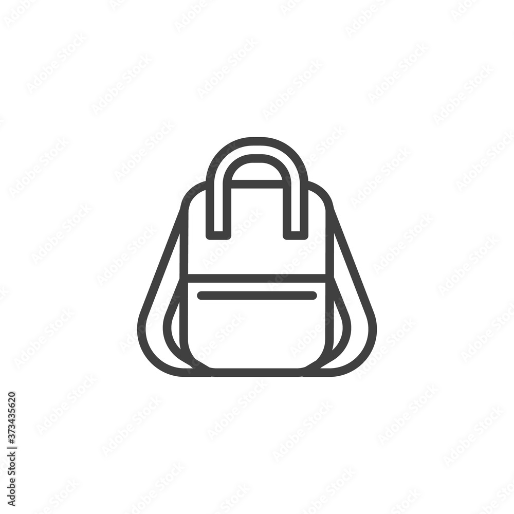 Women backpack line icon. linear style sign for mobile concept and web design. School bag, rucksack outline vector icon. Symbol, logo illustration. Vector graphics Women backpack line icon. linear style sign for mobile concept and web design. School bag, rucksack outline vector icon. Symbol, logo illustration. Vector graphics