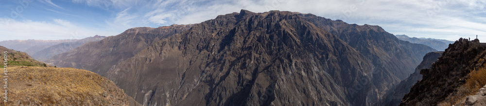 Dry panorama Landscape with rocks and blue sky in Cañon del Colca, (Colca Canyon) in Arequipa, Peru