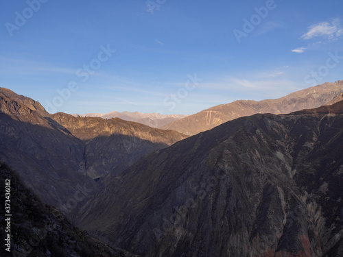 Mountain landscape during sunrise and sunset in Ca  on del colca  Colca Canion  in Arequipa  Peru