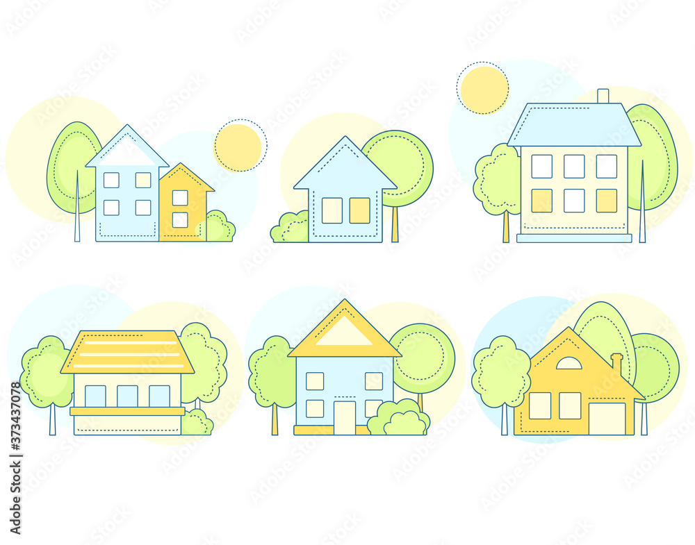 Country cottage linear icons collection