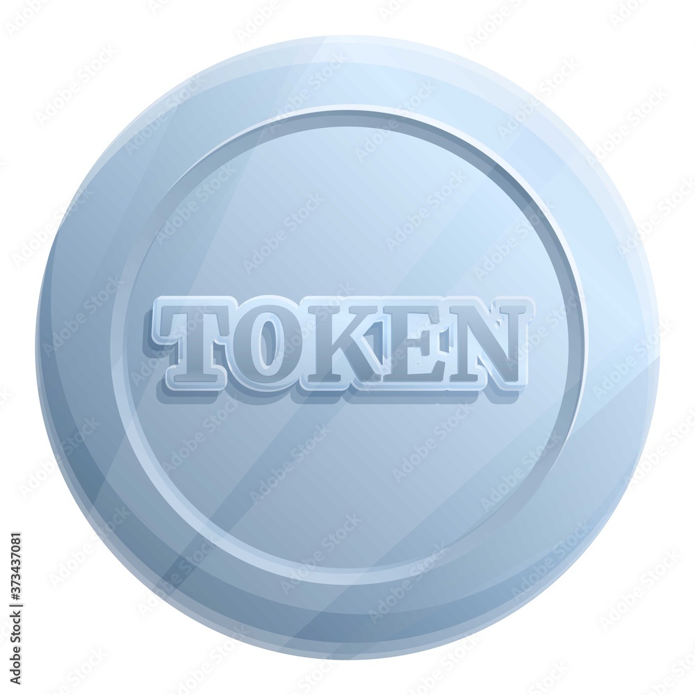 Silver metal token icon. Cartoon of silver metal token vector icon for web design isolated on white background Silver metal token icon. Cartoon of silver metal token vector icon for web design isolated on white background